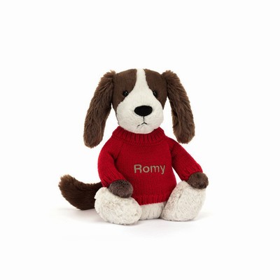 Jellycat Bashful Fudge Puppy with Red Jumper | IK5183702